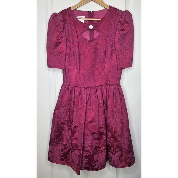 Vintage Jessica McClintock‎ Gunne Sax Dress Jacquard 90s Magenta Crinoline 9/10 - Picture 1 of 15